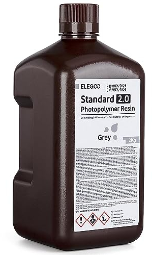 ELEGOO Upgraded 3D Drucker Resin, 405nm UV Härtendes Standard Photopolymer Harz 2.0 für LCD 3D Drucker, Hohe Präzision, Geringer Geruch, Grau 2000g