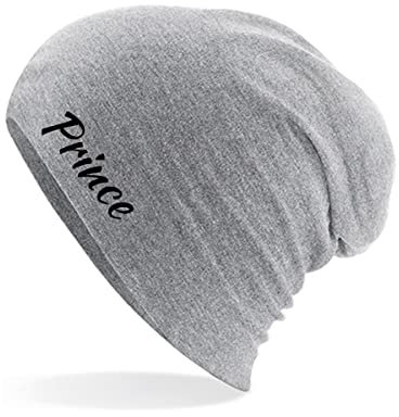 Huuraa Beanie Prince Schriftzug Unisex Mütze Größe Heather Grey mit Motiv für alle Prinzen Geschenk Idee für Freunde und Familie