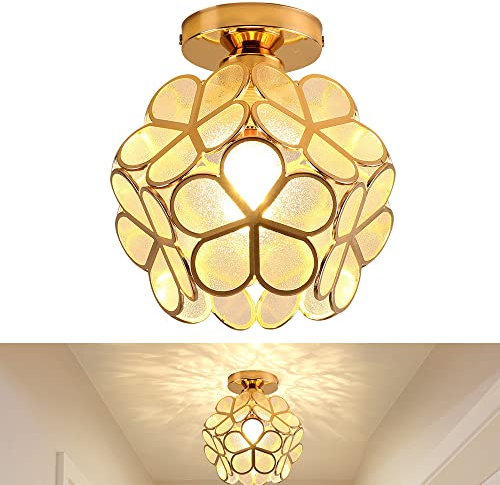 Suspension en Verre, Plafonnier en Verre de Fleur de Cerisier Lustre à Fleurs Suspension luminaire Forme de pétale éclairage Suspendu Clair Rose Abat-Jour lampe de Plafond couloirs Salon (Or)