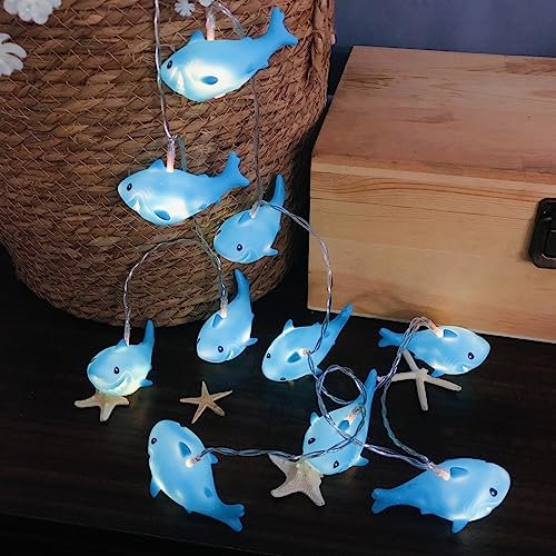 Riaxuebiy Niedliche Hai Lichterketten Hai Nachtlicht 20er LED Blau Hai Lampe für Kinderzimmer Baby Zimmer Party Dekoration (Blau Hai)