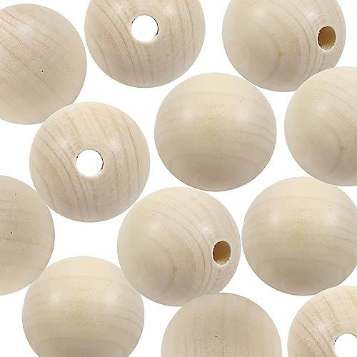TOAOB 12 Stück Holzperlen Groß Holzperlen zum Auffädeln Natur Holzkugeln mit Loch 30mm Runde Lose Spacer Perlen für Makramee Basteln DIY Schmuck Armband