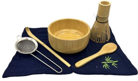 Shernax Kit juego completo con utensilios de Bamboo para ceremonia de te matcha japonés. By