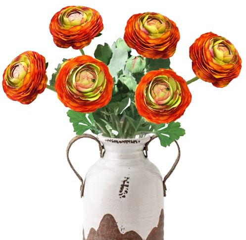 Ariwenic Künstliche Ranunkeln, 51 cm, 6 Stück, einzelner Stiel, künstliche Blumen, Blumenarrangement für Zuhause, Tisch, Festivals, Innen- und Außenbereich, Dekoration (Orange)