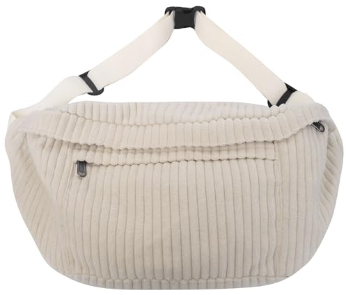 Crossbody Bag Fanny Pack for Women Men, Waist Pack Large Chest Bag with Adjustable Strap for Workout Travel Sports Running, Off-White