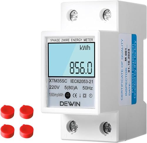 DEWIN Stromzähler Hutschiene, Wechselstromzähler Einphasiger 2 Draht Stromzähler Home DIN-Schiene LCD Digitale Stromverbrauchsmesser AC 220V