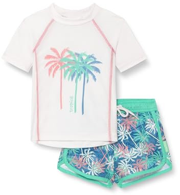 Playshoes Unisex Kinder UV-Schutz Bade-Set zweiteilig Schwimmshirt Badeshorts Badebekleidung, Palmen Ecru, 122/128