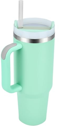 YuanDiann 1200 ml/40oz de acero inoxidable de doble pared termo con asa y tapa, taza de café para llevar, vaso grande, vaso de viaje, taza de coche, taza térmica, verde eucalipto