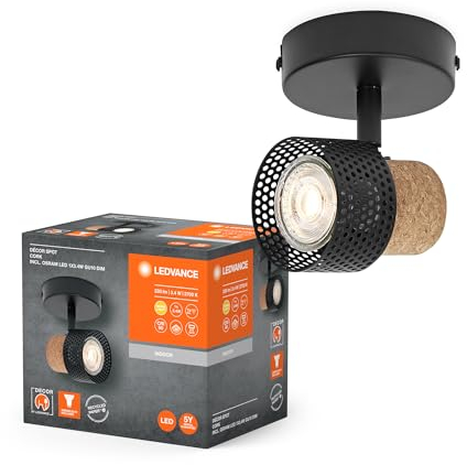 LEDVANCE DECOR SPOT CORK, 1 x 3,4W, 230lm, schwarz, Spotleuchte, verstellbare Köpfe, vielseitig anwendbar, Innenraumspot, austauschbare LED-Lampen, warmweiße Lichtfarbe, GU10