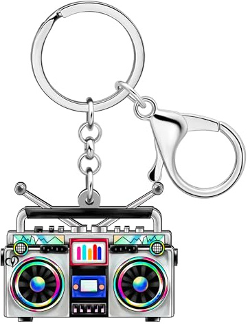 NEWEI Acryl 90er Kassette Schlüsselanhänger Retro TV Radio Schlüsselring für Frauen 80er Jahre Party Dekoration