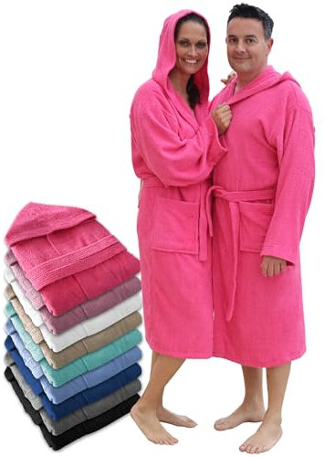 LEBENGOOD Peignoir de bain à capuche, pour femme et homme 100% coton éponge 400 g avec ceinture, poches, douche, peignoir doux, serviette (hombre.Capucha Fresa S)