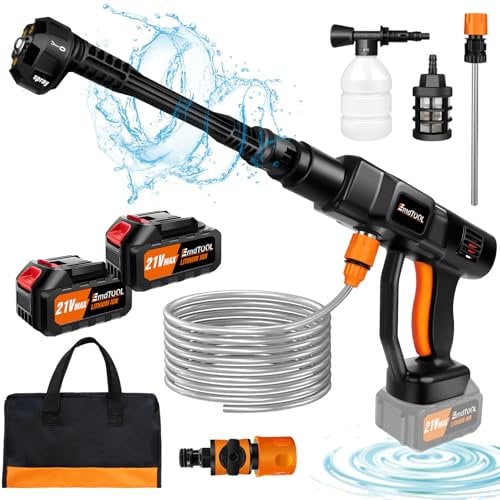 Cordless Pressure Washer 45 Bar/652 PSI, Portable Power Washer with 6 in 1 Spray Nozzles, Foam Pot, 5m/16.4FT Hose, 2 Battery, Carry Bag, Jet Washer for Watering Flowers, Cleaning Patio and Car