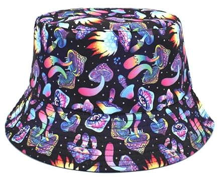 Eigso Unisex Faltbarer lila Pilz Fischerhut für Frau Mann Vintage Mode Hip Hop 80s Disco Eimer Hut für Frauen Männer