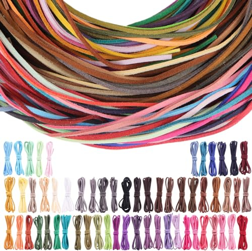 60pz Cordino Corde Pelle per Collane Bracialetti, Cordoncino di Cuoio Colorato per Creazione Fai da Te Artigianato