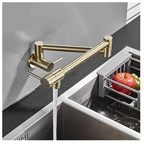 Kitchen Sink Faucets,Bathroom Faucets, Gold Brass Pot Filler Tap Kitchen Faucet Single Cold Single Hole Tap Rotate Folding Spout Chrome Sink Tap Wall Mounted for Sink Vanity Rv Bar(Polished Gold C)
