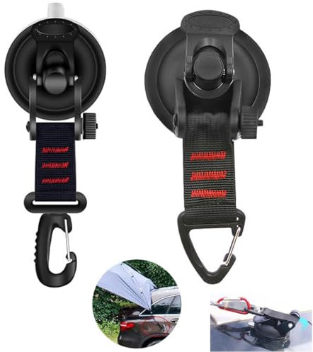 SquEqu 2 x Saugnapf-Haken, Anker, strapazierfähig, Camping, Spannhaken, Schnalle für Wohnmobil, Auto, Zelt, Markise, Plane, Baldachin, Befestigung an Glasdach, Tür, Fenster, Outdoor, Camper