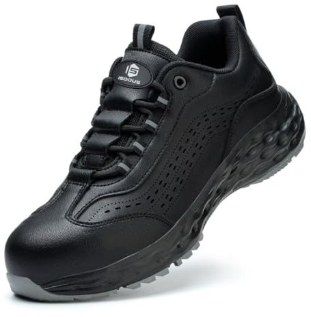 ISOOUS Sicherheitsschuhe Herren Damen rutschfeste Arbeitsschuhe Sportlich Stahlkappenschuhe Leicht Schutzschuhe Schwarz 43