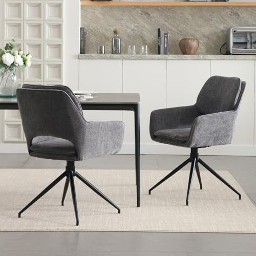 chairus Esszimmerstühle Akzentstühle 2er Set Chenille 360° Drehstuhl Sessel Büro Moderne Küchenstühle Polsterstühle für Wohnzimmer (Grau)