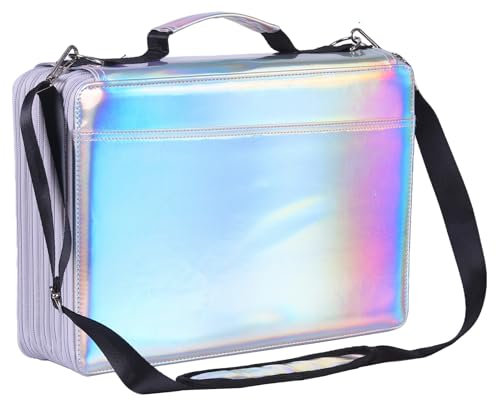 Shulaner 500 Slots Federmäppchen mit 5 Reißverschluss Verschluss Bleistifttasche wasserdichte PU Leder Stift Organizer (Silber, Large Slots)