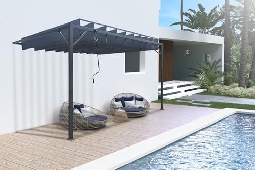 Cazeboo Pergola bioclimatique adossée Bahia 4x3m Toile Gris Anthracite