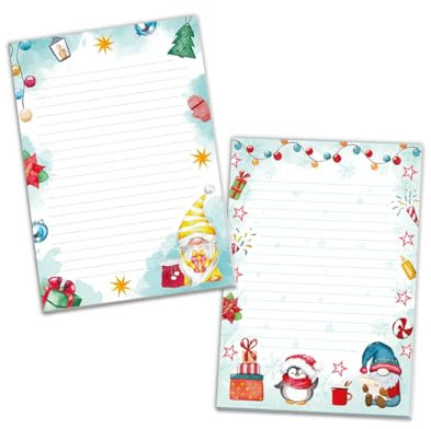 2 Blöcke Notizblock Weihnachtsbriefpapier Weihnachten Weihnachtspapier Brief an Weihnachtsmann liniert Kindermotiv für Mädchen Jungen (2 Blöcke/Variante 4 mit je 25 Blätter in A5-Format)