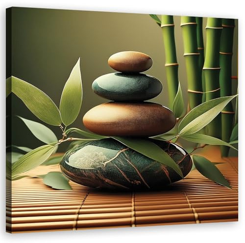 Feeby Leinwand Bilder - Zen-Spa-Steine - Canvas 30x30 cm - Deko Wohnzimmer - Wandbilder Schlafzimmer - Deko Aesthetic - Wand Deko - Leinwand Groß - Deko Zimmer - Leinwandbilder XXL