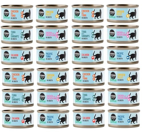 Cosma Nature 70 g | Katzenfutter nass | Nassfutter | mit 75% zartem Fleisch oder Fisch | schonend im eigenen Saft gegart | ganz ohne Zusatzstoffe (18x, Mixpaket 1 (6 Sorten))