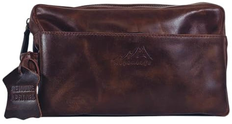 Alpenlife Kulturtasche aus Leder, Elegante Kosmetiktasche für Damen und Herren (Oil Pull-Up, Dunkelbraun)
