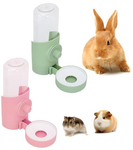 CHENKEE Distributeur Eau pour Petits Animaux, 2 pièces 500ml Distributeur d'eau pour Lapin Eau Lapin Abreuvoir Suspendu pour Hamster, Cochon d'Inde, Furet, Gerbille (Vert, Rose, 20 x 18 x 8,6cm)