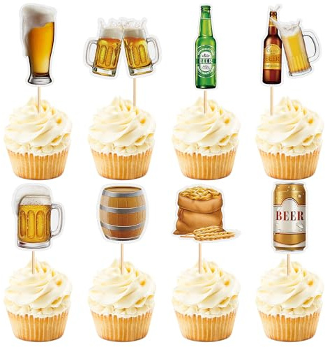Blumomon 32Pcs Tasse De Bière Toppers Gâteau Joyeux Anniversaire Gâteau Topper Cheers Cupcake Picks Célébration Baby Shower Mariage Fête d’Anniversaire Gâteau Décorations Fournitures