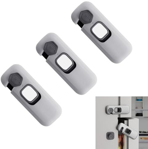 3Pcs Fridge Lock, Easy to Install Fridge Locks for Children, Fridge Locks No Tools Need or Drill, Fridge Child Lock Apply to Max 1 inch(25mm) Sealing Strip (Grey)