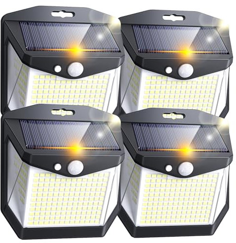 Lampe Solaire Exterieur Mouvement Détecteur: 248 LED Lampe Spot Solaire Extérieur Détecteur de Mouvement 3 Modes Exterieures Jardin Projecteur Solaires 270° Eclairage pour Patio Garage Lot de 4