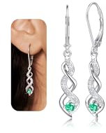 YADOCA Sterling Silver Drop Earrings for Women, Silver Dangle Earrings with Cubic Zirconia Hypoallergenic Jewellery Gifts Mothers Day Valentines Birthday, Leverback-green