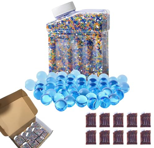FunBlasters - 200.000 Wasserkugeln, Gel, Blaster, mehrfarbig, 10 Flaschen | Perlen für elektrische Pistole, Gewehr & Gun Fire | Nachfüllpack Munition biologisch abbaubar | Florist Vase Weihnachten