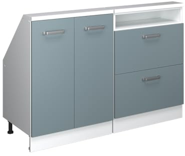 Vicco Dachschrägenschrank-Set Rion, Blau-Grau/Weiß | B120 x T46 cm, 2er Set, platzsparend für Dachschrägen
