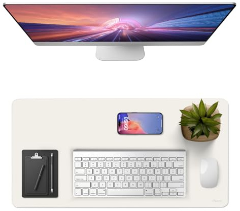 Vicwe Schreibtischunterlage, 80 x 40 cm Schreibtischunterlage aus PU-Leder, Rutschfester Multifunktionales Office Mousepad Laptop Schreibunterlage, Tisch-Schutz Unterlage für Büro/Zuhause (Weiß)