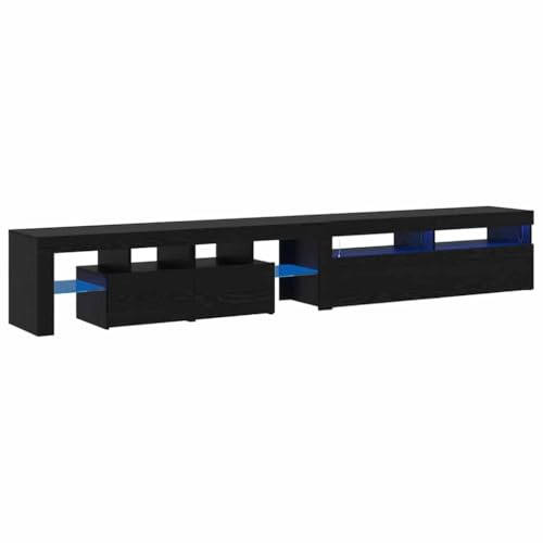Iiaky Mueble para TV de 260 cm con iluminación LED Mueble para TV de salón Aparador Armario Auxiliar Soporte Consola Televisión Sala Almacenamiento Mueble Salón-Roble negro-260 cm