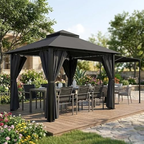 TRIUMPHKEY Pavillon Wasserdicht Stabil Winterfest,Garten Pavillion,Plane Gartenpavillon,Metallrahmen Pavillon,Patio Gazebo (Grau, Erweiterbar auf 3 x 4,8 m)