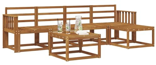 vidaXL Outdoor-Sofagarnitur 6 pcs Natur Massivholz Akazie, Gartenlounge-Set, Moderne Akazien-Couch, strapazierfähiges Outdoor-Sofa, stylische Terrassenmöbel
