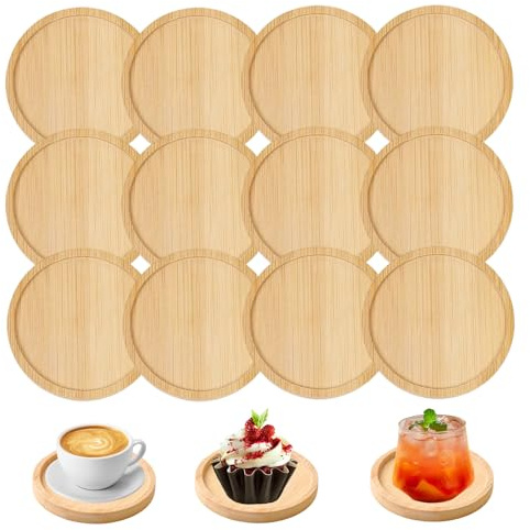 12 Stück Untersetzer Holz Holzuntersetzer Korkuntersetzer Rund mit Rand | Bambus Untersetzer Round Holzuntersetzer Mosaik Untersetzer Bastelset Klein Holztablett für DIY Mosaikzubehör Trinkbecher