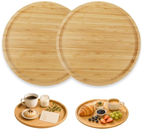 Rebanky 2 Plateaux de Service Ronds en Bambou, 30 cm, Grand Format | Plateau Bois Clair Rond Pour able Basse, Charcuterie, Fromages, Desserts et DéCoration De Maison