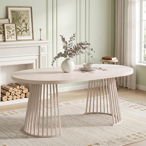 Merax Ausziehbarer runder Esstisch,Oval Tisch für 4-8 Personen,Zweiteiliges Teleskopdesign,verdickte Tischplatte, für Wohnzimmer Esszimmer Küche Büro Garten, Kaschmir-Optik,100/138/176 * 100 * 76 cm