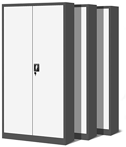 Jan Nowak 3er Set Aktenschrank C001H Büroschrank Metallschrank Stahlschrank Werkzeugschrank Stahlblech Pulverbeschichtet Flügeltürschrank Abschließbar 195 cm x 90 cm x 40 cm (anthrazit/weiß)