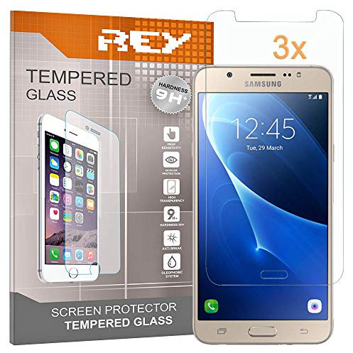 REY 3X Protector de Pantalla para Samsung Galaxy J7 (2016), Cristal Vidrio Templado Premium