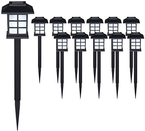 Deuba® Solarlampe für Außen 12er Set LED Wetterfest IP44 Dämmerungssensor Erdspieß Solar Laterne Schwarz Garten Leuchte Außenleuchte Balkon Deko