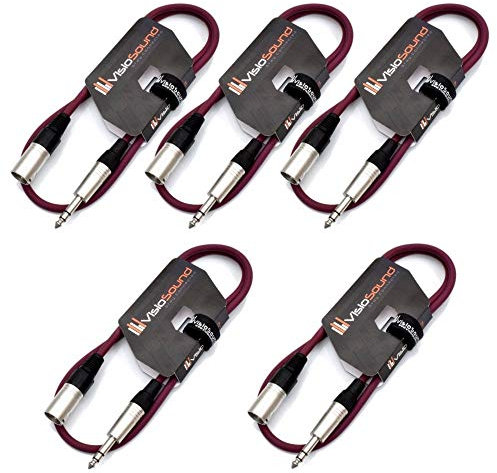 VisioSound 5 x Male XLR to 6.35mm Stereo TRS Jack Lead/Balanced Signal/Audio Patch Cable (Purple, 1m, Pack of 5)