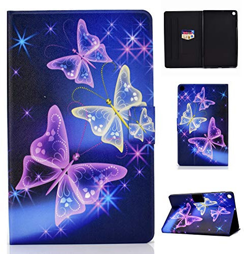 Lspcase Galaxy Tab A 10.1 pulgadas 2019 Funda de piel sintética Flip Case Magnética Soporte Funda Tablet Funda protectora con tarjetero para Samsung Galaxy Tab A 10.1 SM-T510 / SM-T515 Flash Mariposa