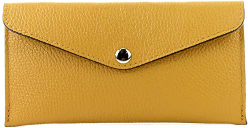 modamoda de - P03 - ital. Damen Portemonnaie Echtleder lang, Farbe:Senfgelb