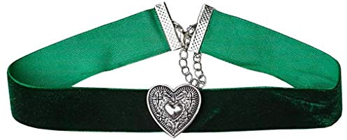 Trachten Dirndl Kette Kropfband Samt Edelweiss Herz (Grün)