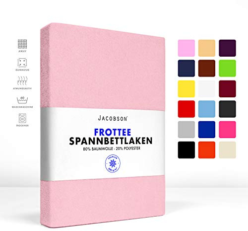 Jacobson Premium FROTTEE Spannbettlaken Spannbetttuch Bettlaken Baumwolle ca. 200g/m² (90x200cm - 100x200cm, Rosa)