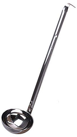 Louche à soupe professionnelle en acier inoxydable avec manche long et crochet pour sauce, soupe, ragoût, cuillère à sauce, 7 x 27 cm, 90 ml, argent